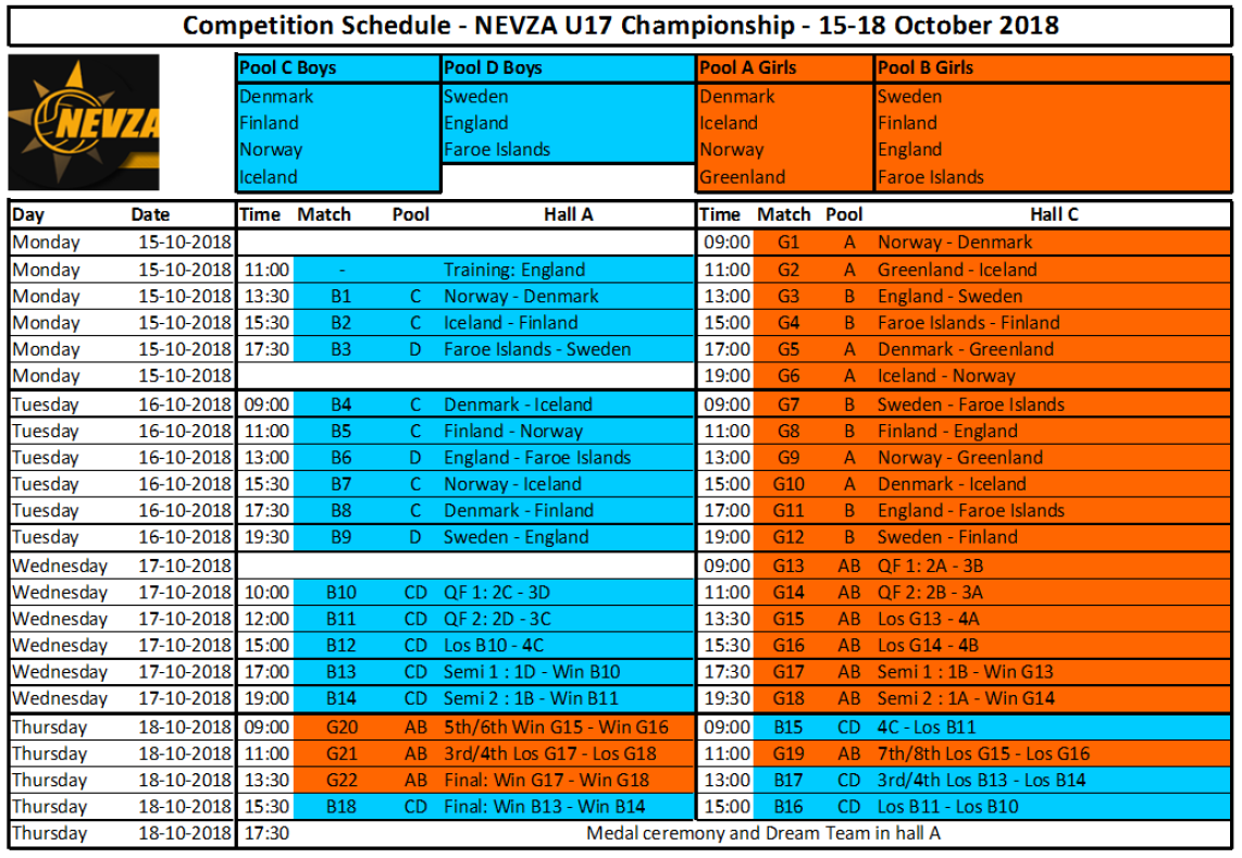 2018 NEVZA U17 kampprogram Ikast